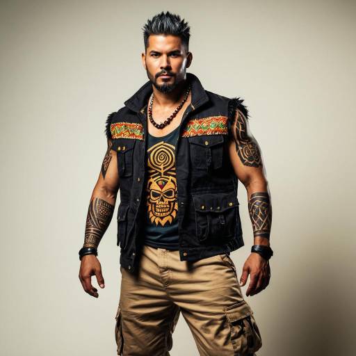 Man in Tiki Cosplay with Tribal Tattoos