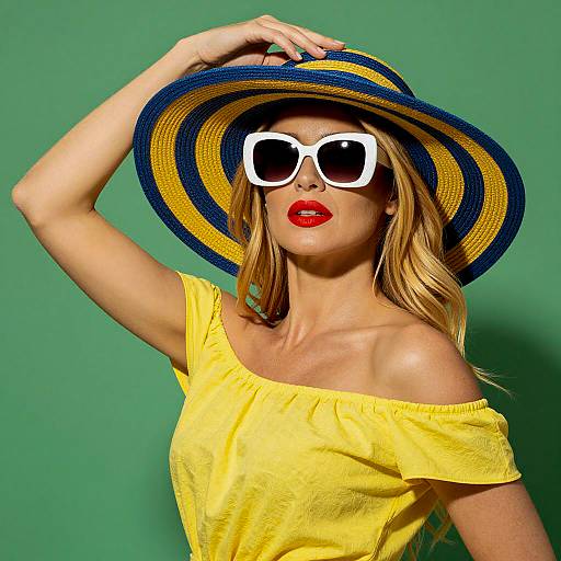 Stylish Woman in Striped Sun Hat