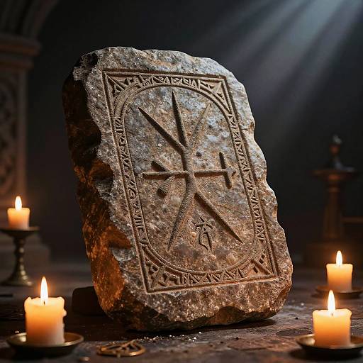 Ancient Magical Rune Carved Stone Tablet