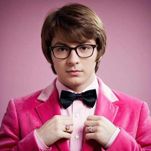 Young Man in Pink Velvet Suit with Bow Tie and Rings