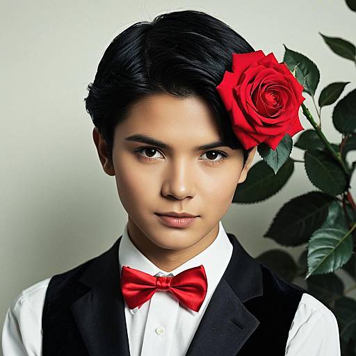 Young Man with Red Rose and Bowtie