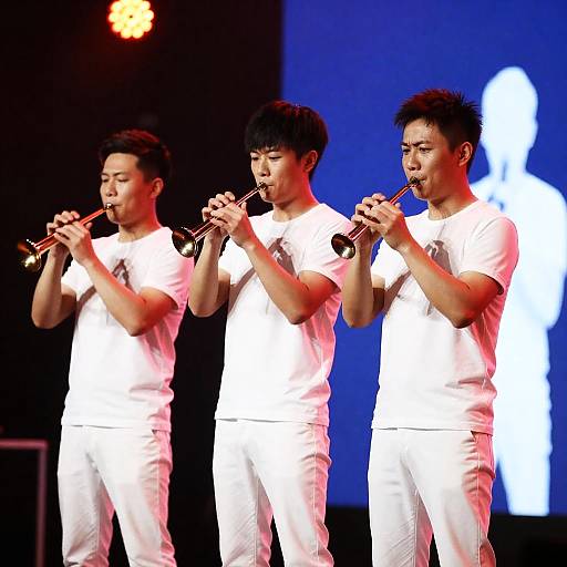 Dynamic Musicians on Stage in White