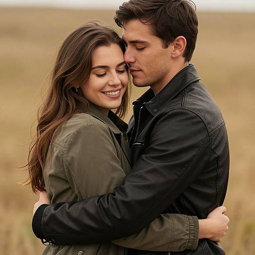 Romantic Couple Embrace in Golden Field