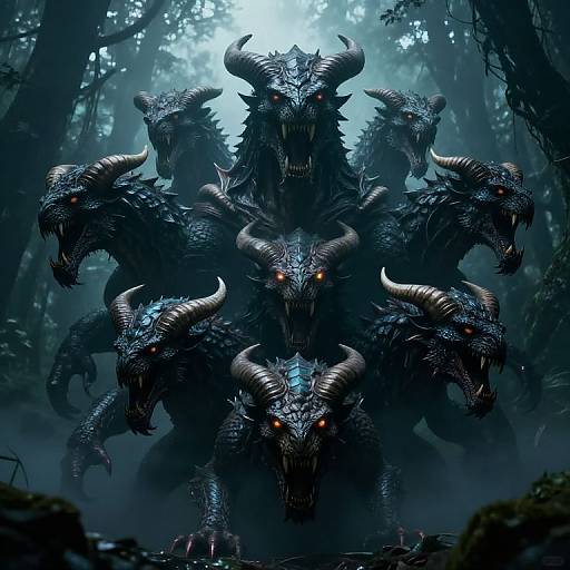 Nine-Headed Monster in Eerie Forest