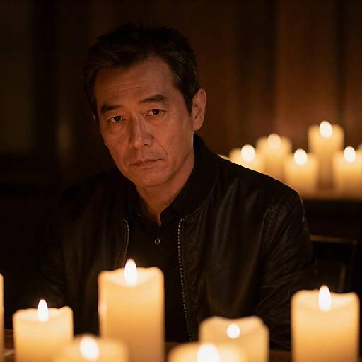 Candlelit Portrait in Dark Wooden Room