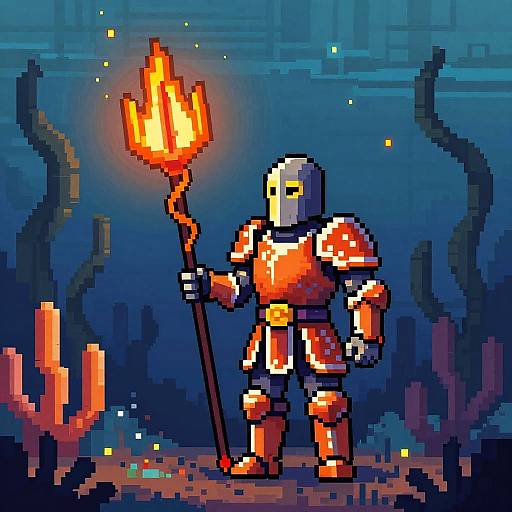Pixel Art Underwater Knight in Coral Armor