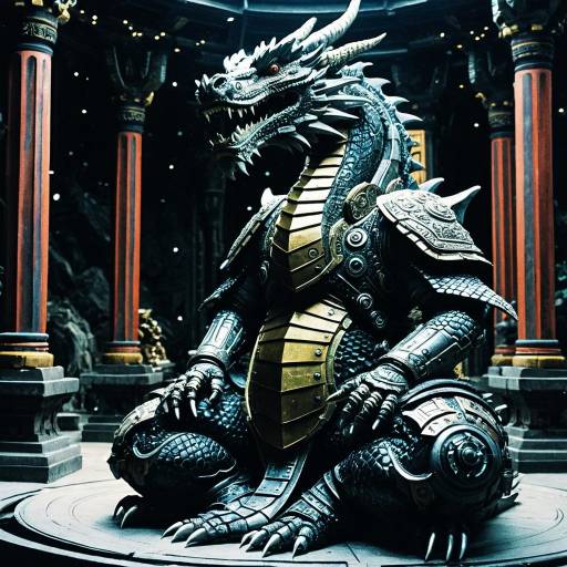 Mechanical Dragon Meditating in Ancient Temple