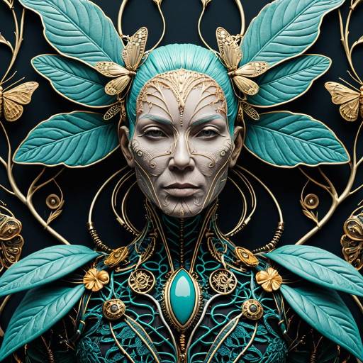 Futuristic Woman with Ornate Botanical Design