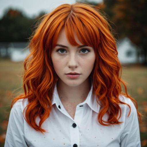 Red-haired woman in white shirt portrait