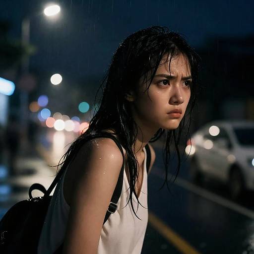 Ultrarealistic Angry Girl in Rain