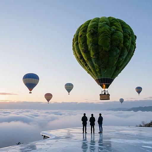 Serene Hot-Air Balloons Over Icy Platform