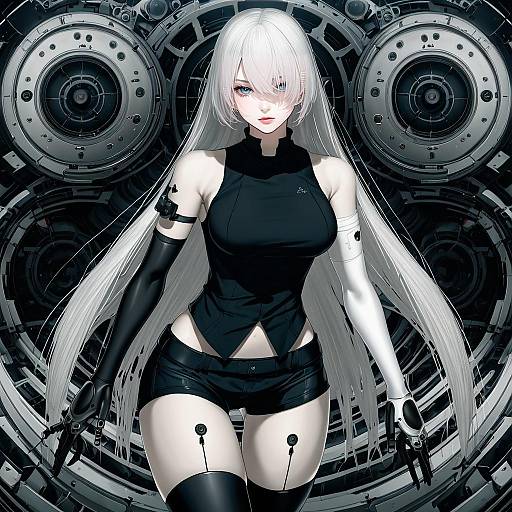 Illustration of A2 (nier:automata), nier (series) in the style of Moribuden