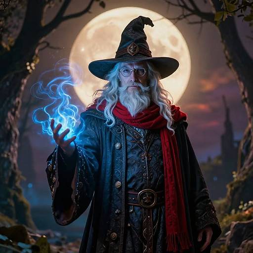 Majestic Wizard Amidst Mystical Moonlight