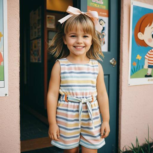 Smiling Toddler Girl in Striped Pastel Romper