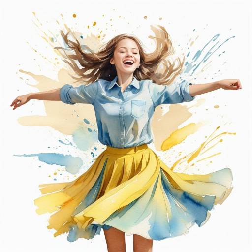 Joyful Girl Dancing in Watercolor Style