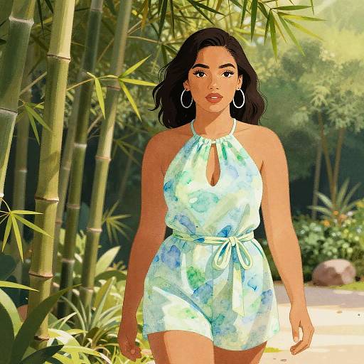 Stocky Woman in Watercolor Romper