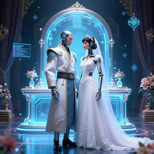Cybernetic Wedding Portrait in Digital Realm