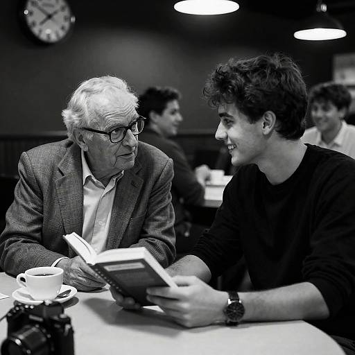 Engaging Conversation in a Vintage Café