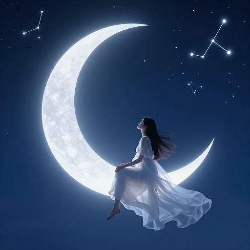 Girl on Glowing Crescent Moon
