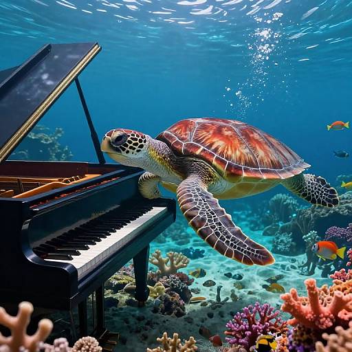 Surreal Underwater Piano Turtle Fusion