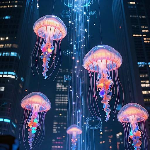 Neon Jellyfish in Urban Metropolis
