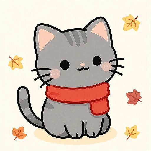 Cozy Grey Cat with Autumn Leaves