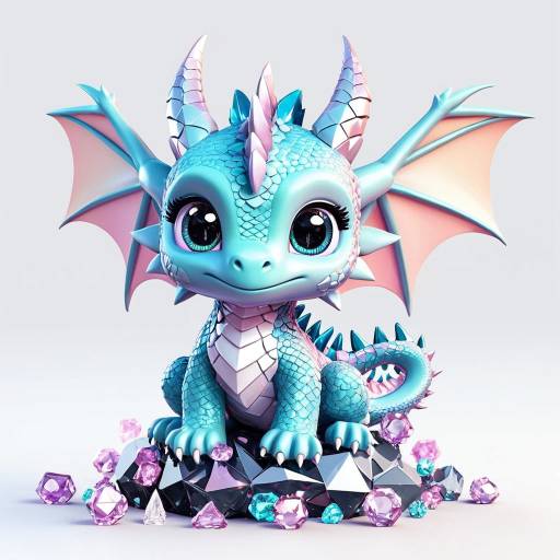 Kawaii Chibi Baby Dragon on Crystals
