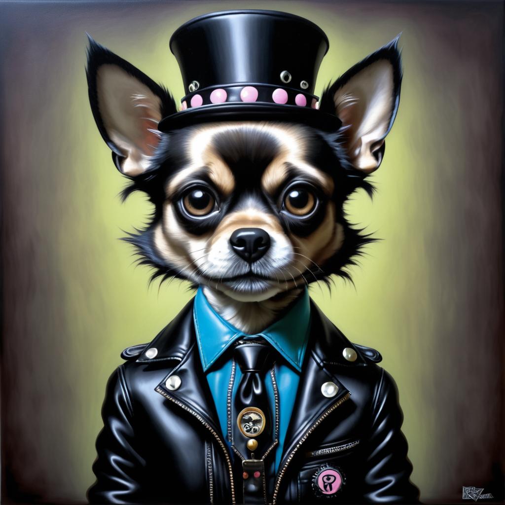 Punk Style Dog in Dark Hyper-Realism