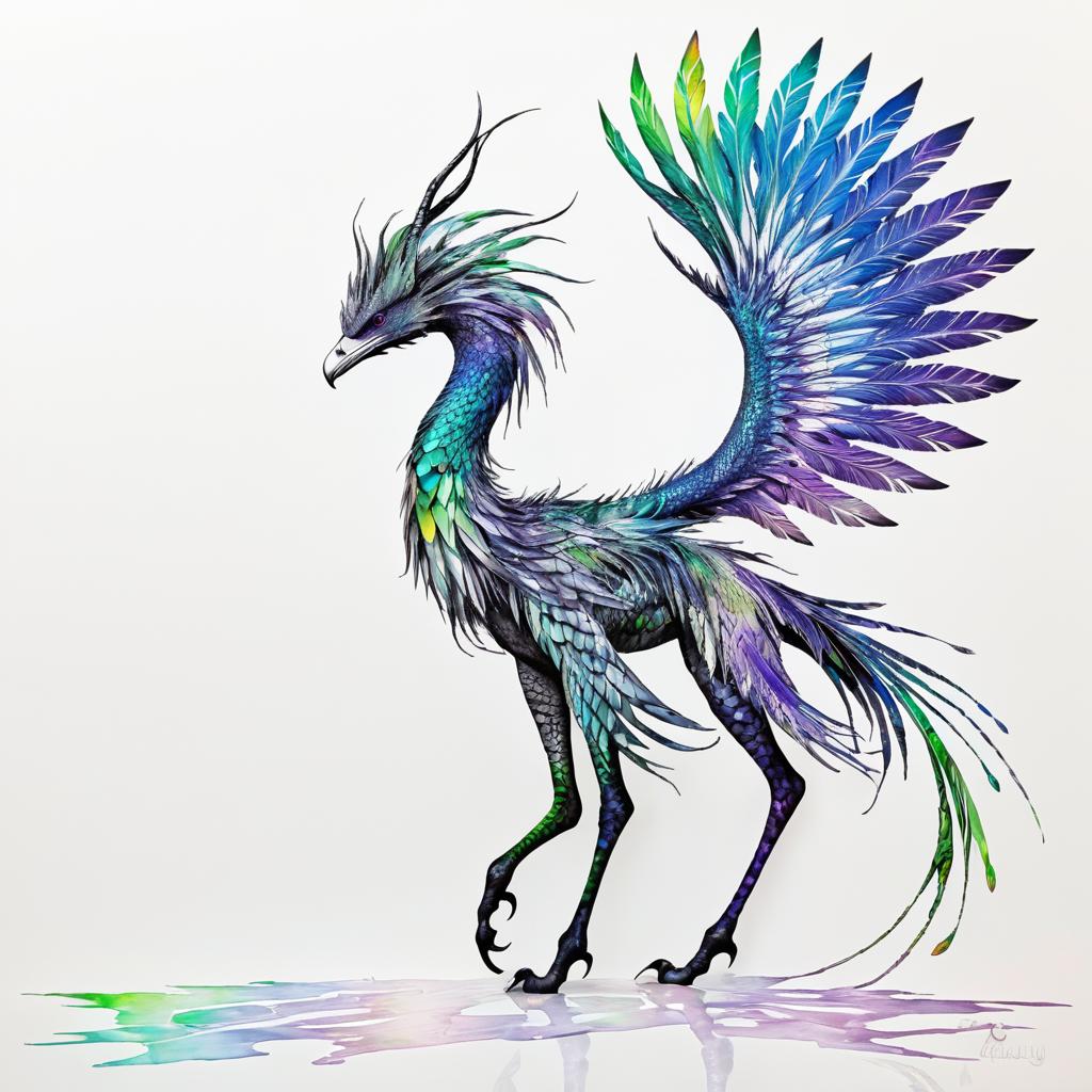 Impressionistic Dragon-Ostrich Hybrid Artwork