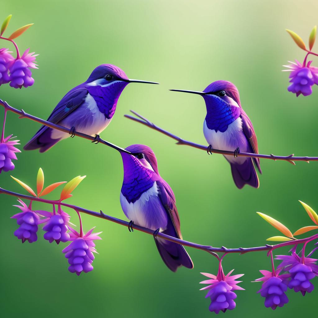 Vibrant Purple Hummingbirds in Nature