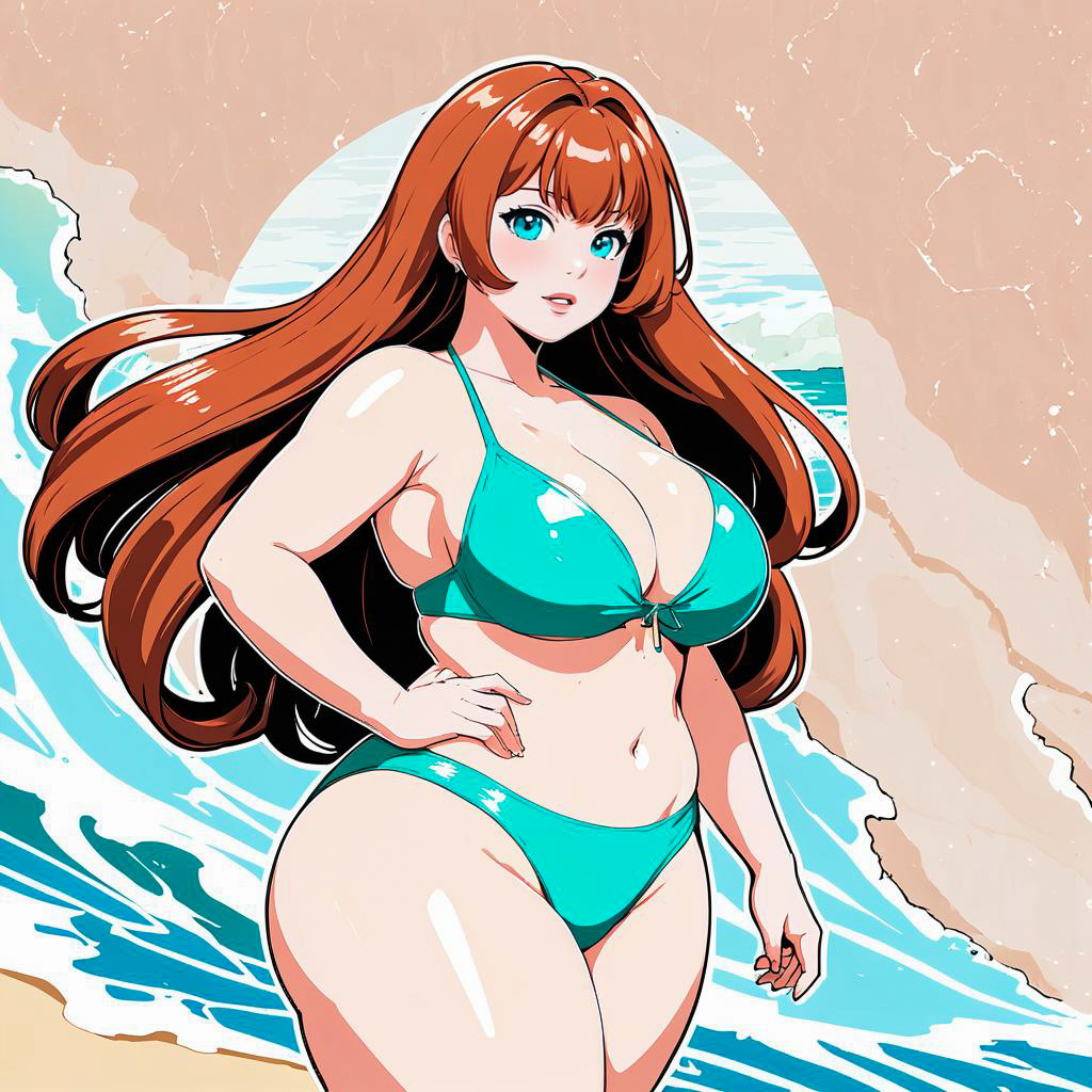 Stylish Beachgoer in Cel-Shaded Anime Style