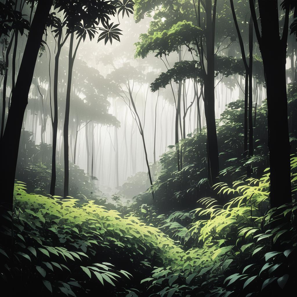 Ethereal Minimalist Temperate Jungle Scene