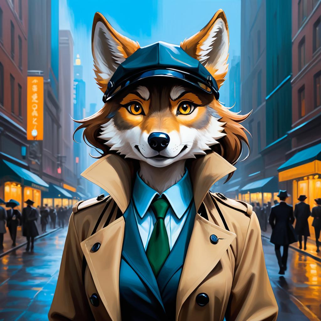 Whimsical Detective Wolf in Ghibli Style