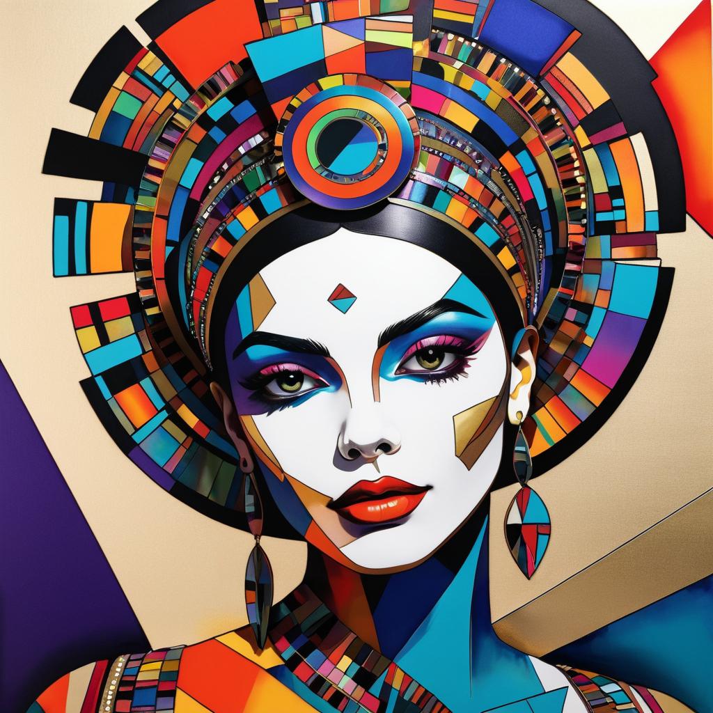 Vibrant Woman with Abstract Geometric Headpiece