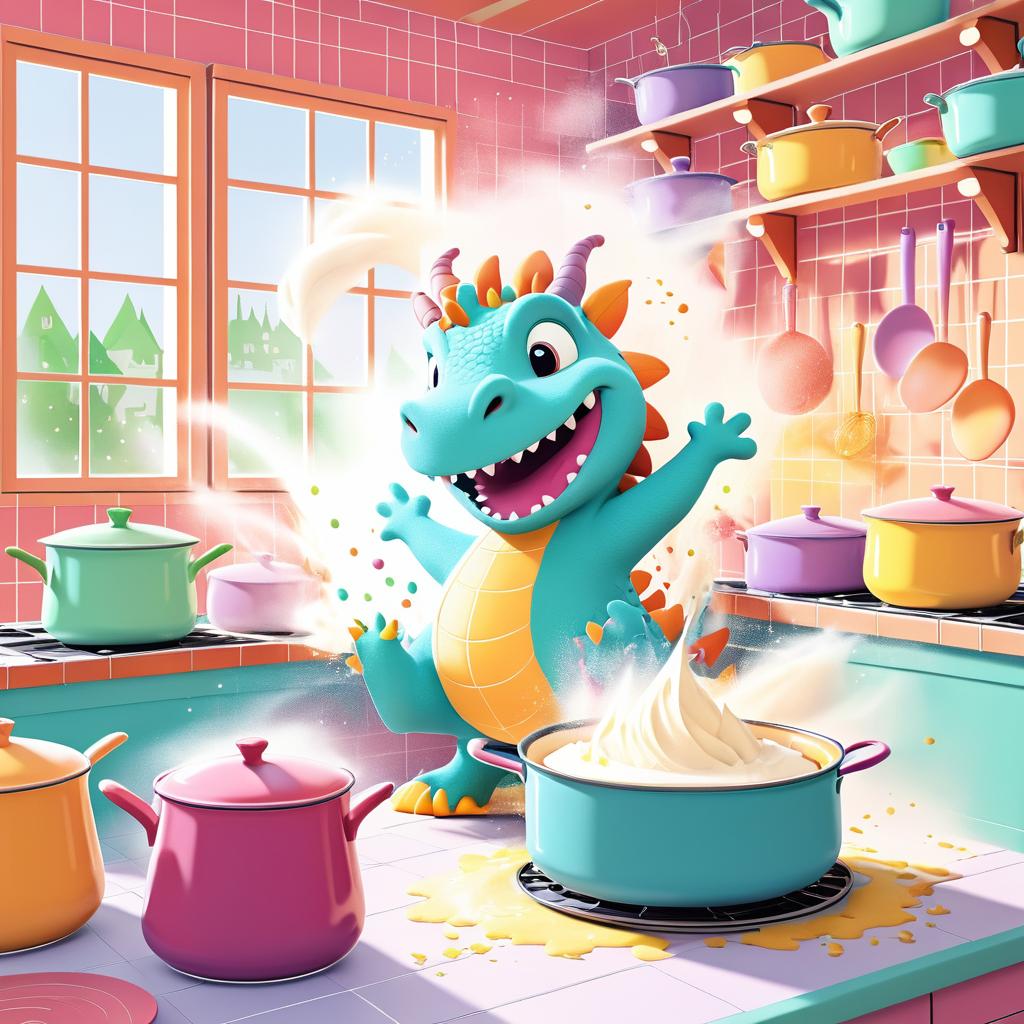 Clumsy Dragon's Baking Adventure in Pastels