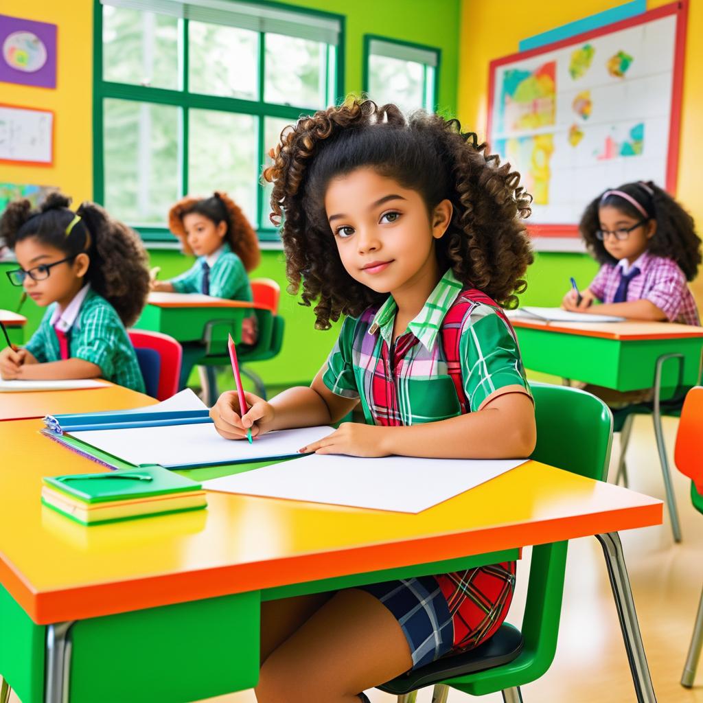 Young Girl in Canadian Classroom Scene