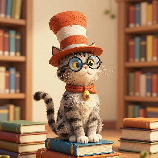 Whimsical Cat in Striped Hat