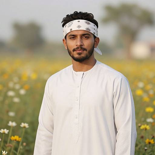 Mature Arab Man in Flower Field