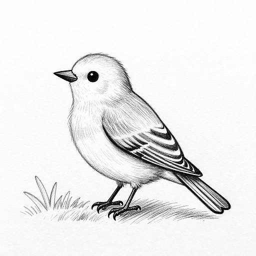Whimsical Black and White Bird Drawing