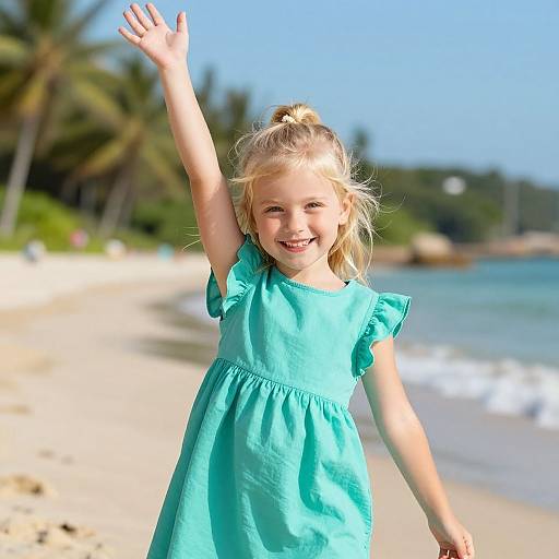 Joyful Blonde Girl on Sunny Beach