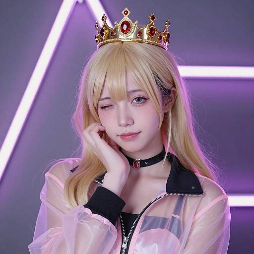 Neon Portrait of Winking Woman