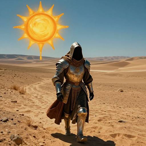 Surreal Melting Sun and Burdened Wanderer