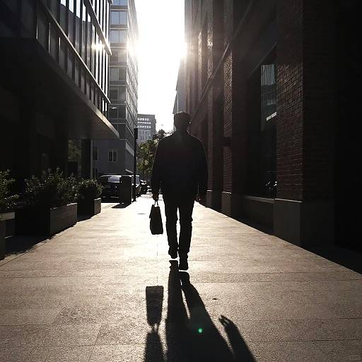 Sunlit Urban Walkway Silhouette with Briefcase
