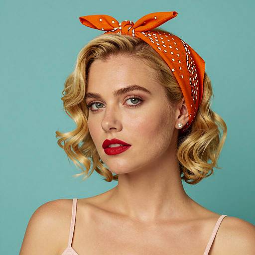 Blonde Woman with Orange Bandana and Red Lipstick