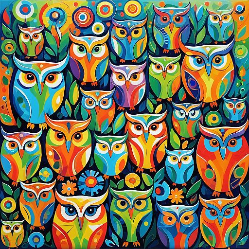 Vibrant Picasso-Style Owl Garden Vibrant Picasso-Style Owl Garden