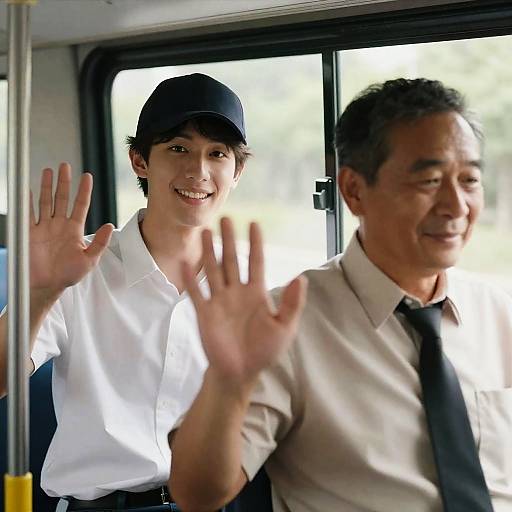 Candid Bus Moment: Two Men Smiling