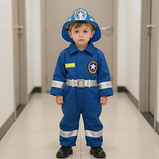 Toddler Firefighter Outfit in Hallway