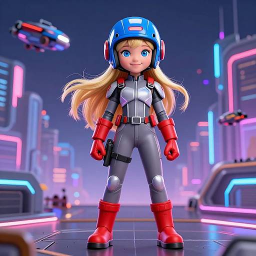 Futuristic Girl in Neon Cityscape