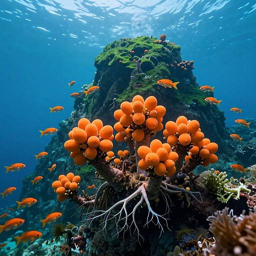 Luminous Orange Fruits Beneath Mountain Peak