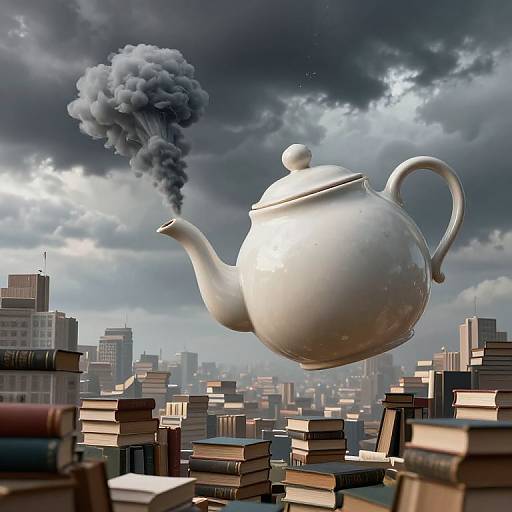 Floating Teapot Brewing Storm Clouds